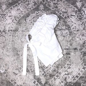 Fashion Nova White Puff Sleeve Tie Front Crop Top